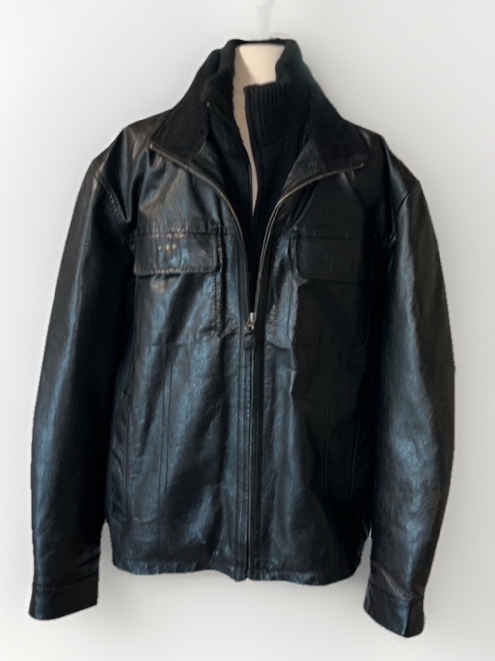 Black Leather Jacket St John Bay Mens Large